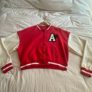 Red and Cream Varsity Jacket with 'A' Patch